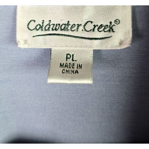 Coldwater Creek Womens Blouse PL Light Blue Wrap Tie Flipped Cuffs Popped Collar - Picture 3 of 14